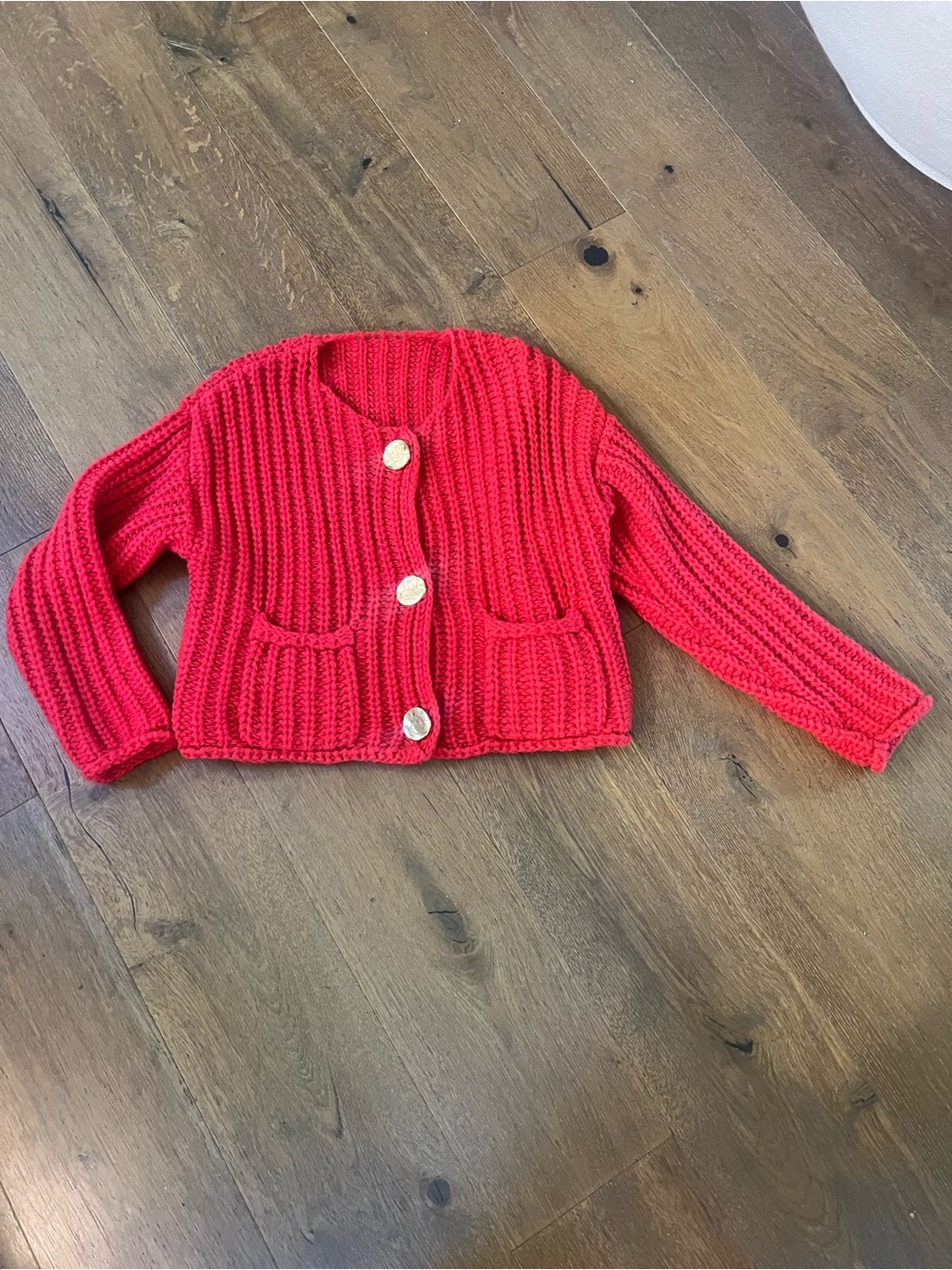 Chunky Red Knit Button Cardigan Size Small NEW !!